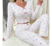 Pigiama da donna 2024, due pezzi, a maniche lunghe, con pantaloni lunghi, motivo a cuore, abbigliamento per la casa (L rosa rosso)