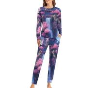 Pigiama da donna a cascata con costruzione giapponese sulle montagne, top a maniche lunghe e pantaloni, pigiameria morbida, 2 pezzi, Stile:, 5XL