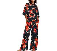 Pigiama da donna a maniche corte a gamba lunga, top lungo e pantaloni coordinati, completi per il tempo libero con tasche, abiti da salotto in due pezzi, set pigiama morbido per il tempo libero, Rosa