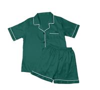 Pigiama da donna a maniche corte con bottone a maniche corte maglietta con retro tshirt tinta unita loungewear pantaloncini casual ampio set M-3Xl pigiama corto donna estate, verde, L