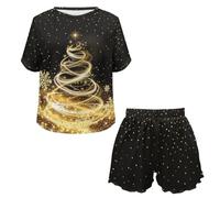 Pigiama da donna a maniche corte pigiama due pezzi Lounge Pj set Ho Ho 4XL, Fuochi d'artificio, 3XL