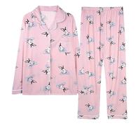Pigiama da donna a maniche lunghe con abbottonatura, set da 2 pezzi, abbigliamento da casa a maniche lunghe, top corto e pantaloni larghi da donna, pigiama con colletto rovesciato, biancheria da notte