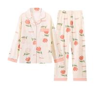 Pigiama da donna a maniche lunghe con bottoni, set da notte in due pezzi | Set pigiama da donna morbido, pantaloni a gamba larga e camicia pigiama con tasche, set da salotto da indossare tutti i