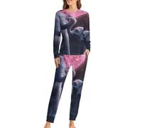 Pigiama da donna a maniche lunghe con elefante mamma amore cuore set lounge top e pantaloni morbidi pigiameria 2 pezzi pigiama, Stile:, S