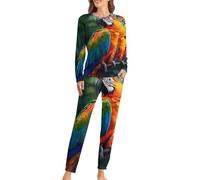 Pigiama da donna a maniche lunghe con pappagallo uccellino e pantaloni morbidi, 2 pezzi, Stile:, XL
