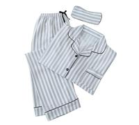 Pigiama da donna a maniche lunghe da donna pantaloni pigiama in cotone classico a righe set camicia abbottonata con colletto a risvolto maschera per gli occhi pantaloni elastici larghi abbinati