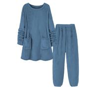 Pigiama da donna a maniche lunghe, senza maniche, set pigiama blu cielo