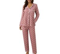 Pigiama da donna a maniche lunghe, set pigiama da donna in 2 pezzi, rosa