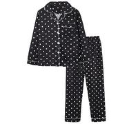 Pigiama da donna a maniche lunghe, sottile, in cotone, a quadretti, biancheria da notte, 2 pezzi, con bottoni, pantaloni lunghi, elegante, pigiama a gamba larga, comodo abbigliamento per la casa, Nero