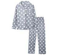 Pigiama da donna a maniche lunghe, sottile, in cotone, a quadretti, biancheria da notte, 2 pezzi, con bottoni, pantaloni lunghi, elegante, pigiama a gamba larga, comodo abbigliamento per la casa, Blu