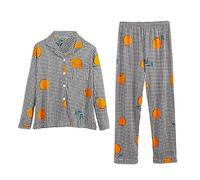 Pigiama da donna a maniche lunghe, sottile, in cotone, a quadretti, biancheria da notte, 2 pezzi, con bottoni, pantaloni lunghi, elegante, pigiama a gamba larga, comodo abbigliamento per la casa