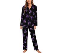 Pigiama da Donna a Maniche Lunghe Stampato I Wear Purple for My Dad con Scritta Morbido Pigiama da Notte