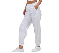Pigiama da donna a quadri, tinta unita, taglie forti, pantaloni da donna, in stile street-trendy, con stampa dorata, stile sportivo, in pelle chiara, largo, performance, 36/38, bianco, S