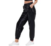 Pigiama da donna a quadri, tinta unita, taglie forti, pantaloni da donna, in stile street-trendy, con stampa dorata, stile sportivo, in pelle chiara, largo, performance, 36/38, Nero , S