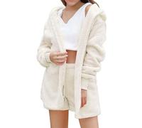 Pigiama da donna a tre gilet pantaloncini giacca pigiama peluche tre set bambino casa pantofola ragazza, Beige, 3XL