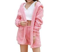 Pigiama da donna a tre gilet pantaloncini giacca pigiama peluche tre set bambino casa pantofola ragazza, rosa, 3XL