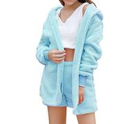 Pigiama da donna a tre gilet pantaloncini giacca pigiama peluche tre set bambino casa pantofola ragazza, blu cielo, XXL