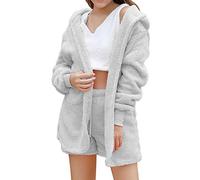 Pigiama da donna a tre gilet pantaloncini giacca pigiama peluche tre set bambino casa pantofola ragazza, Grigio, M