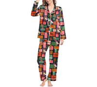 Pigiama da donna Autunno Inverno Stampe Morbido Tessuto Pantaloni Lunghi Pigiameria Set Morbido Comodo Night Wear Scollo a V Lounge Wear Carino Due Pezzi Comodo Pigiama Wear, Blu, M