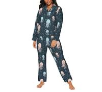 Pigiama da donna - Bella medusa blu e rosa - Biancheria da notte - Pigiama da donna con tasche, nero/bianco, M