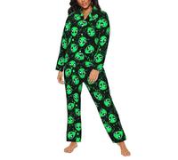 Pigiama da donna - Bella stampa aliena verde - Biancheria da notte da donna con tasche, nero/bianco, XL