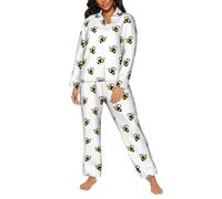 Pigiama da donna - Biancheria da notte ape miele - Biancheria da notte da donna con tasche, nero/bianco, S
