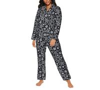 Pigiama da donna - Biancheria da notte con stelle bianche - Pigiama da donna con tasche, nero/bianco, XL
