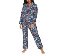 Pigiama da donna - Biancheria da notte estiva da spiaggia con stelle marine abbigliamento da notte da donna con tasche, nero/bianco, M