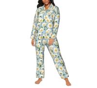Pigiama da donna - Biancheria da notte motivo margherita bianca - Pigiama da donna con tasche, nero/bianco, S