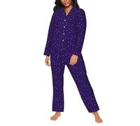 Pigiama da donna - Cielo Notturno, stelle dorate, blu navy, abbigliamento da notte da donna con tasche, nero/bianco, L