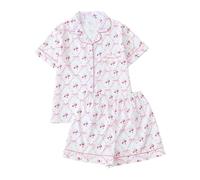 Pigiama da donna, comodo, con cardigan dalla vestibilità comoda, con maglietta a maniche corte e pantaloncini con stampe multicolori, comodo pigiama a due pezzi, per rilassarsi a casa, per dormire e