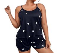 Pigiama da donna, comodo, estivo, maglietta e pantaloncini, taglie forti, pigiama da donna, grande abbigliamento per la casa, casual per dormire e rilassarsi, Nero , 3XL