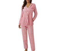 Pigiama da donna con colletto con risvolto, stampa a pois, camicia a maniche lunghe e pantaloni, due pezzi, 03# Rosso, XL