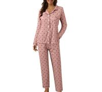 Pigiama da donna con colletto con risvolto, stampa a pois, camicia a maniche lunghe e pantaloni, due pezzi, 02# I, M