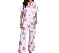 Pigiama da donna con motivo natalizio - Pigiama in due pezzi con stampa Schiaccianoci e albero di Natale, accogliente biancheria da notte per le vacanze, Stil_i03 rosa, L
