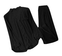 Pigiama da donna con orlo a volant, cardigan a maniche lunghe e pantaloni con orlo arricciato, set di due pezzi leggero, morbido e confortevole, abbigliamento da notte per tutte le stagioni, Nero , M