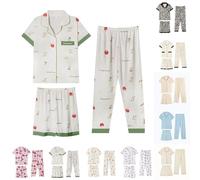 Pigiama da donna con pantaloncini, 3 pezzi, in cotone, con bottoni, morbido, comodo, 3 pezzi, con stampa divertente, a maniche corte, per tutte le stagioni, Arancione, XXL