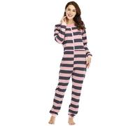 Pigiama da donna, con scollo rotondo, morbido, leggero, a righe, con chiusura lampo, per la casa, casual, per il tempo libero, Colore: rosa., M