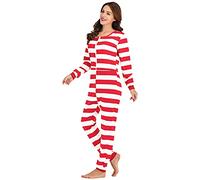 Pigiama da donna, con scollo rotondo, morbido, leggero, a righe, con chiusura lampo, per la casa, casual, per il tempo libero, bianco, L