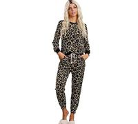 Pigiama da donna con stampa leopardata e pantaloni in cotone Nero S
