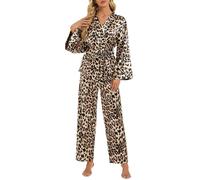 Pigiama da donna con stampa leopardata pigiama per donna flanella cotone pigiameria lunga coulisse elastico in vita manica lunga e pantaloni indumenti da notte per signore tutte le stagioni set da