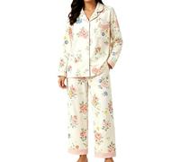 Pigiama da donna con stampa rovesciata con bottoni, colore verde nerastro | Set pigiama da donna con stampa floreale vivace, top e pantaloni a maniche lunghe, 2 pezzi, abbigliamento da salotto da donna