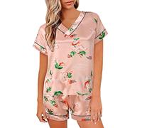 Pigiama da donna corto, a maniche corte, estivo, kimono, in raso, senza maniche, con scollo a V, in tinta unita, per la casa, abito da notte, b, M