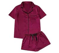 Pigiama da donna corto da donna, estivo, set da 2 pezzi, con camicia da notte, a maniche corte e pantaloncini da notte, biancheria da notte corta, taglie forti, pigiama Pjama, rosso anguria, S