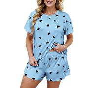 Pigiama da donna corto da donna, estivo, set da 2 pezzi, con maglietta a maniche corte e pantaloncini, biancheria da notte corta, taglie forti, pigiama per dormire, Blu, XL
