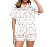 Pigiama da donna di grandi dimensioni, pigiama a maniche corte per la casa con un cardigan stampato ideale per San Valentino e tutto l'anno per serate rilassanti