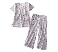 Pigiama da Donna Estate,Pigiama Lungo Abbigliamento Casa Comodo Morbido Primavera Notte per la Top a Maniche Corte e Pantaloncini Idee Regalo