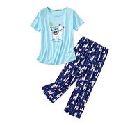 Pigiama da donna estivo con maniche corte e pantaloni a 3/4, blu scuro, S