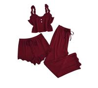 Pigiama da donna gilet e pantaloni da donna pantaloncini e gilet top Pj set funzionale 3 pezzi pigiama 3 pezzi tuta per il tempo libero (canotta + pantaloncini + pantaloni) pizzo traspirante