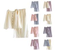 Pigiama da donna in cotone, 2 pezzi abiti da donna taglie forti tinta unita pigiama set top button down e pantaloni a gamba larga con tasca accogliente pigiama da donna set pigiama loungewear pigiami